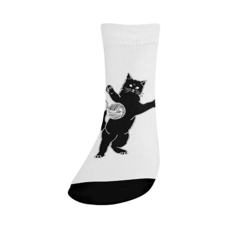 Unisex Black Cat Pattern Crew Socks One Size Cat Lover Socks