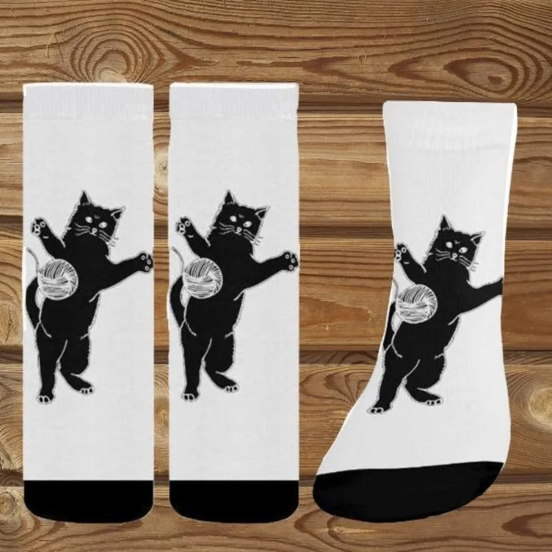 Unisex Black Cat Pattern Crew Socks One Size Cat Lover Socks