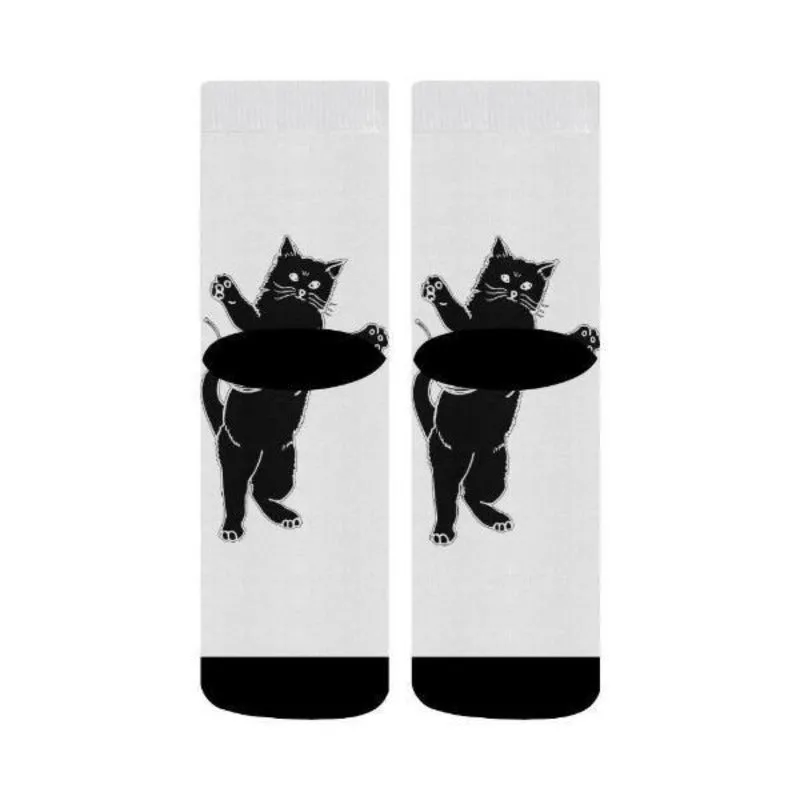 Unisex Black Cat Pattern Crew Socks One Size Cat Lover Socks