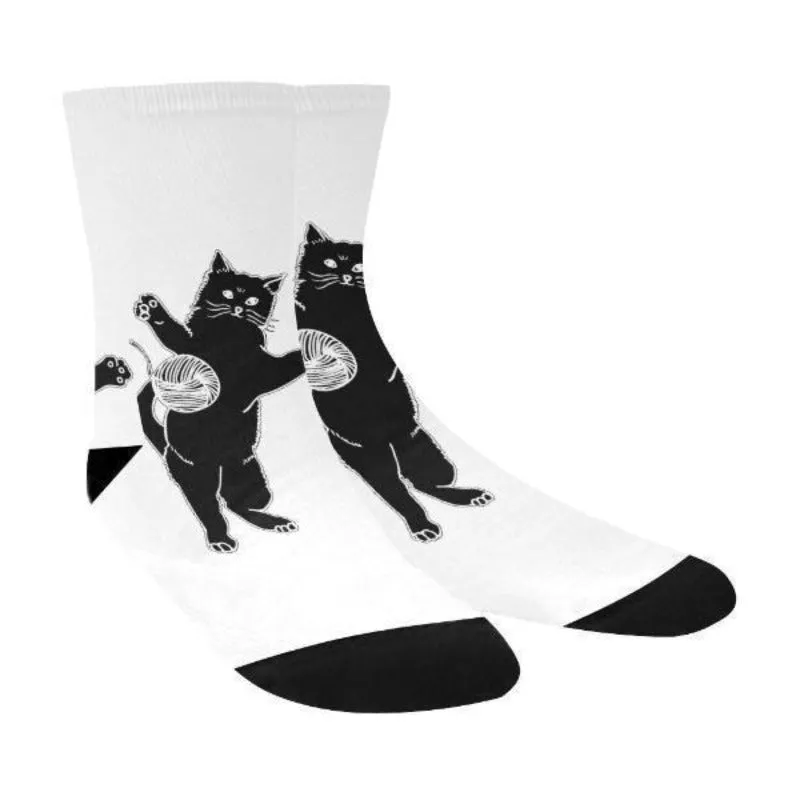 Unisex Black Cat Pattern Crew Socks One Size Cat Lover Socks