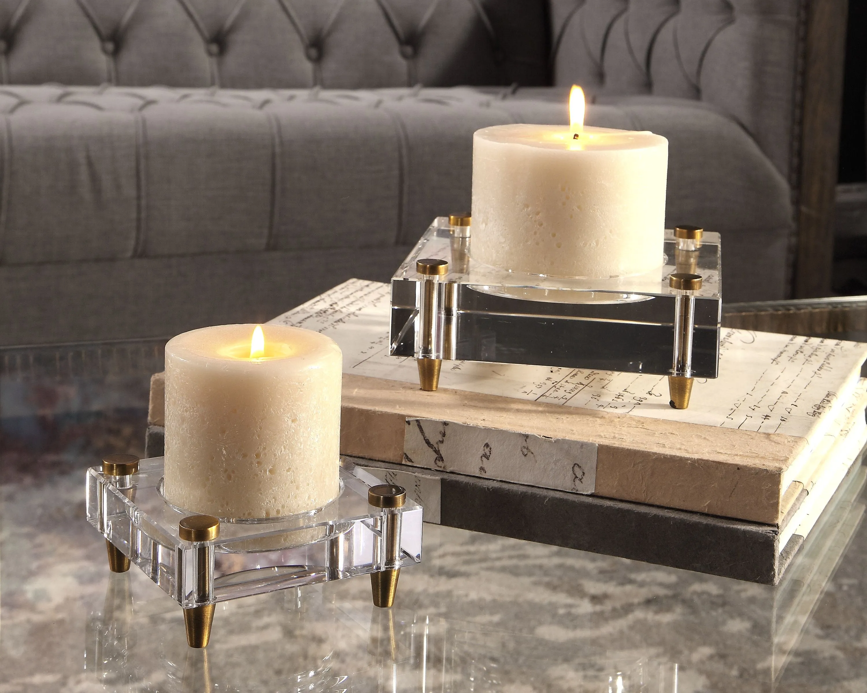 Uttermost Claire Crystal Block Candleholders, S/2