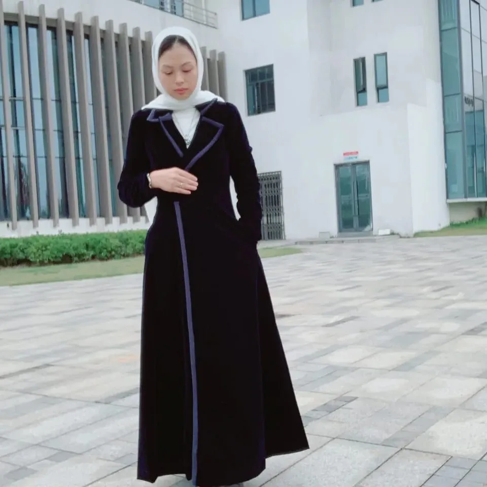 Velvet Outwear Coat Jacket Open Abaya Cardigan Kimono Long Robe Gowns M B-43723