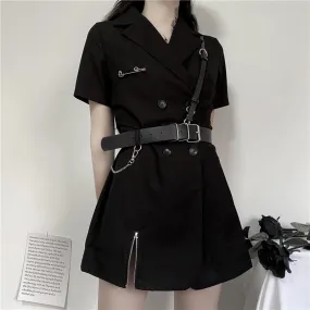 VenusFox Gothic Punk Blazer Dress Women Summer Streetwear Goth Harajuku Korean Fashion Black Mini Dress Staple Short Sleeve