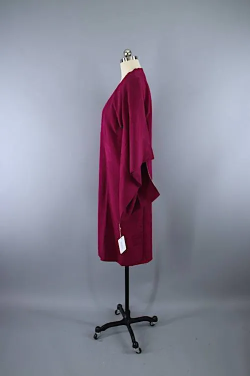 Vintage 1930s Silk Kimono Jacket Coat Michiyuki / Dark Cranberry Red