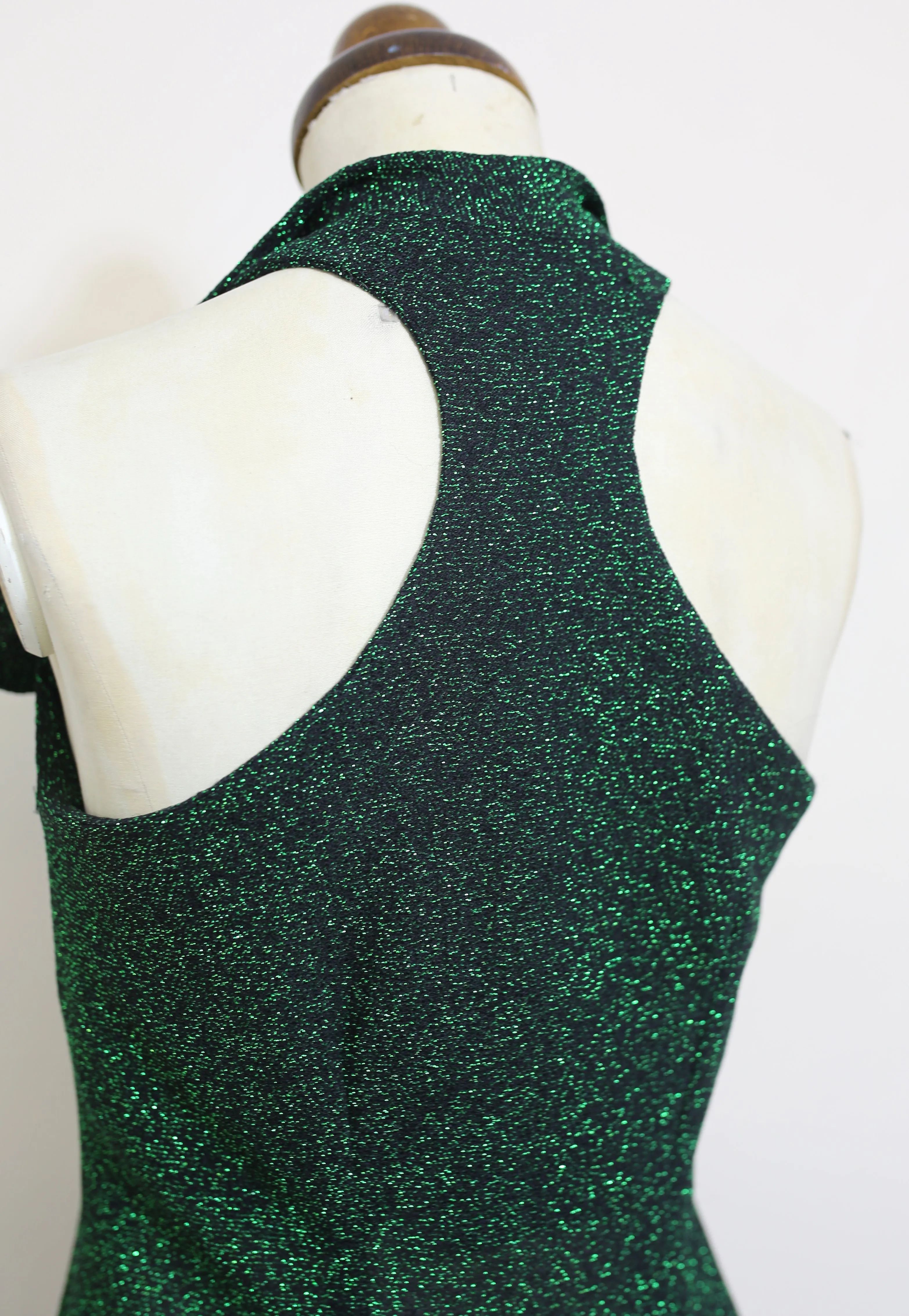 Vintage 1970s Emerald Green Lurex Maxi Dress