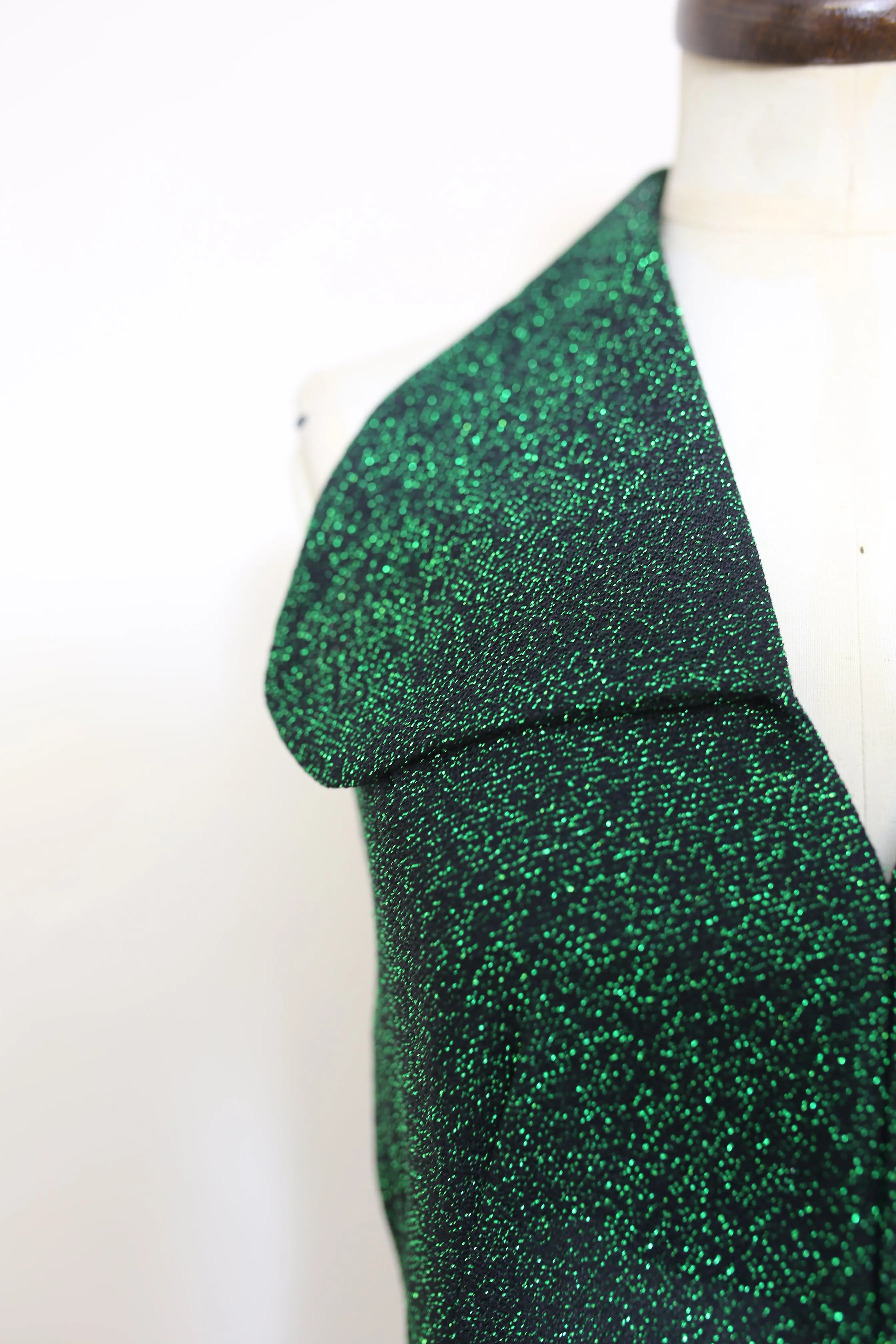 Vintage 1970s Emerald Green Lurex Maxi Dress