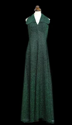 Vintage 1970s Emerald Green Lurex Maxi Dress