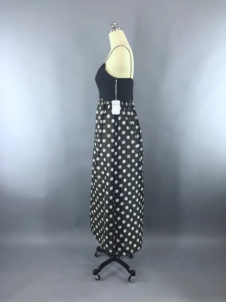 Vintage Black Polka Dot Maxi Dress