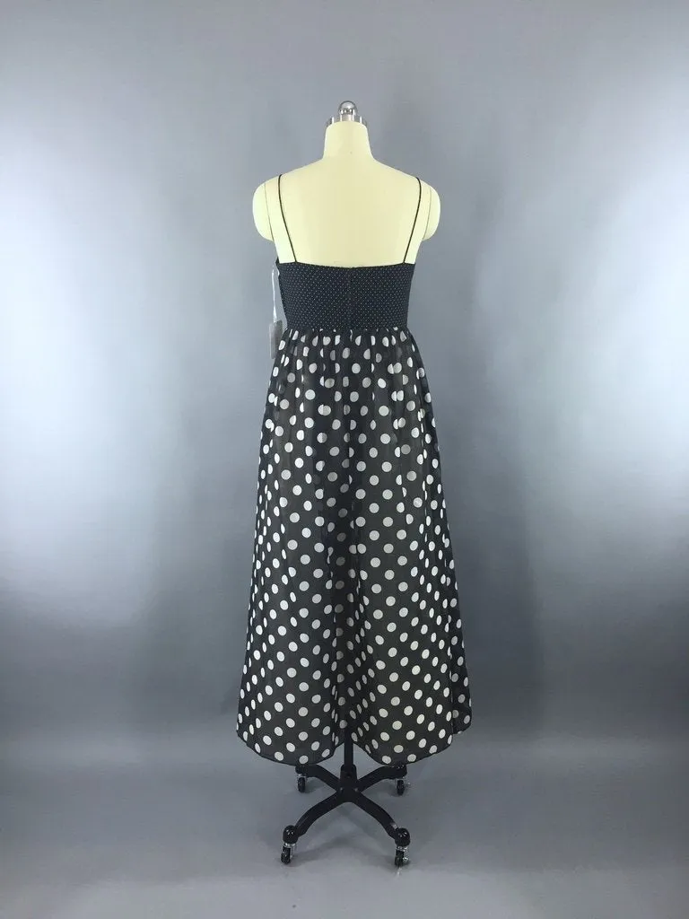 Vintage Black Polka Dot Maxi Dress