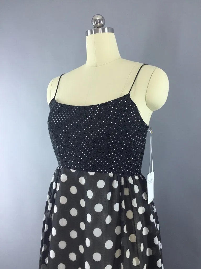 Vintage Black Polka Dot Maxi Dress