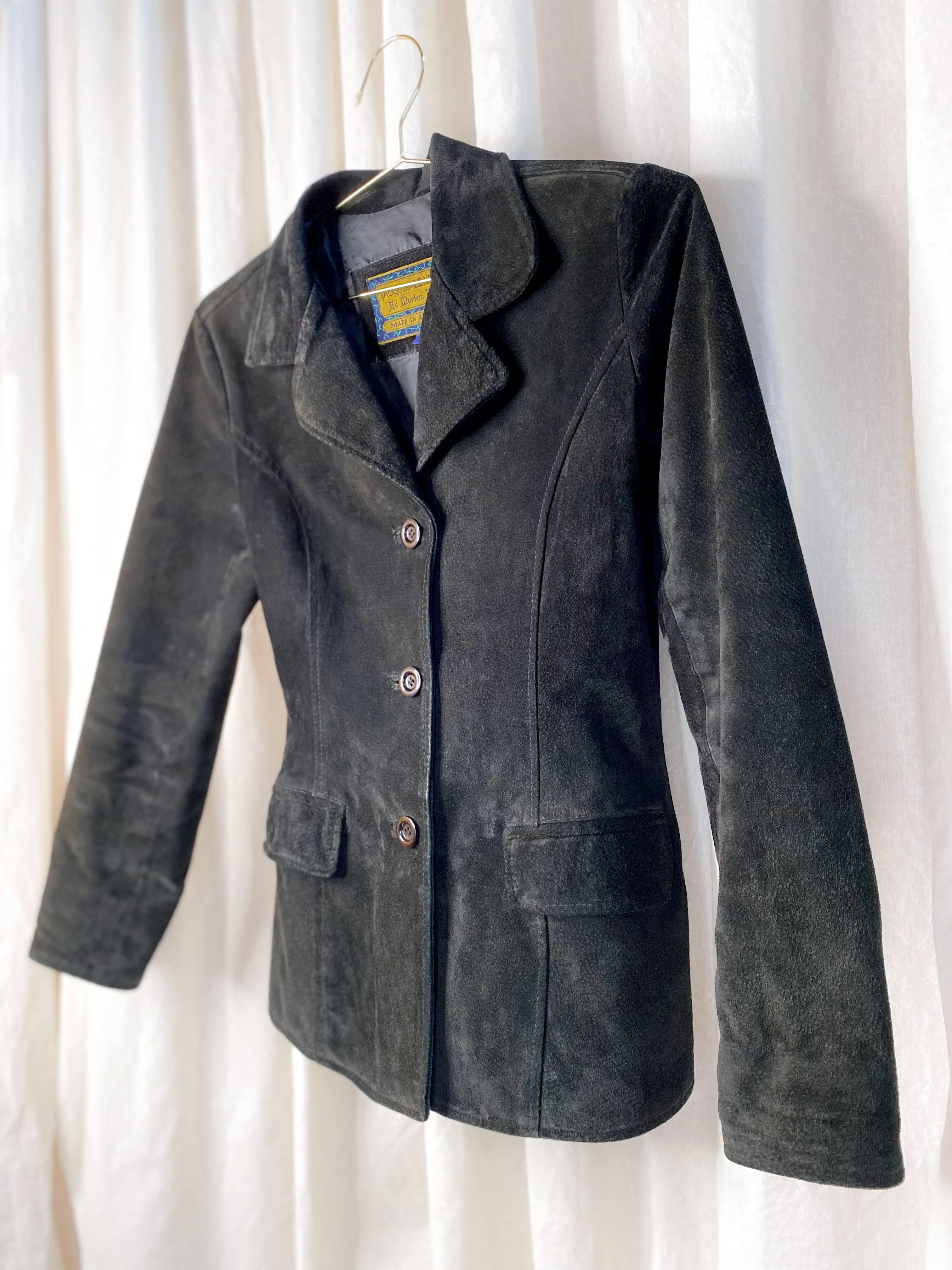 VINTAGE SUEDE LEATHER JACKET [ Black Blazer, Size Small ]