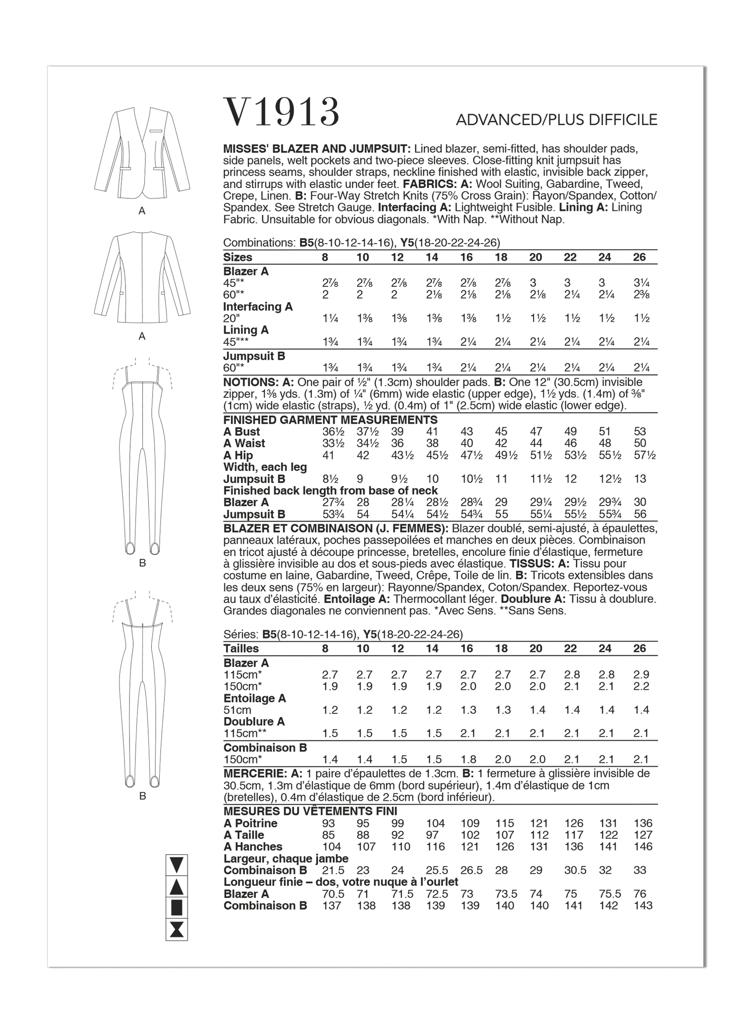 Vogue Pattern V1913 Misses Blazer & Jumpsuit