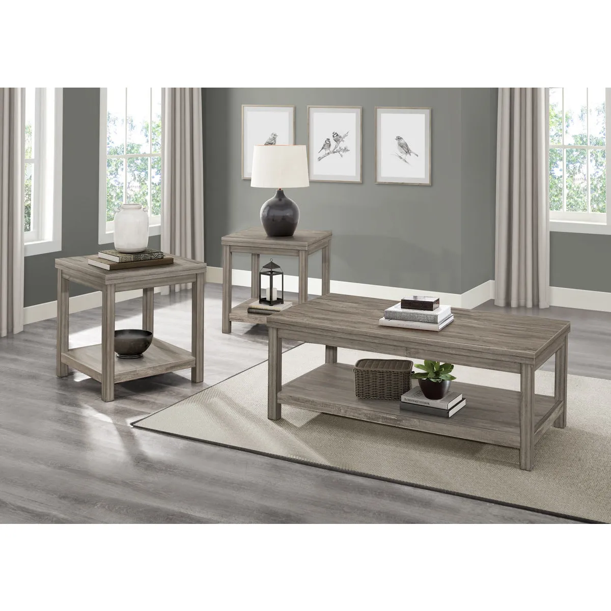 Weathered Gray 3-Piece Coffee & End Table Set - Scratch & Stain Resistant