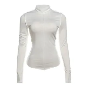 White Turtleneck Long Sleeve Top Women Clothes Autumn 2024 Fashion Sexy See Through T Shirts P83-BZ20