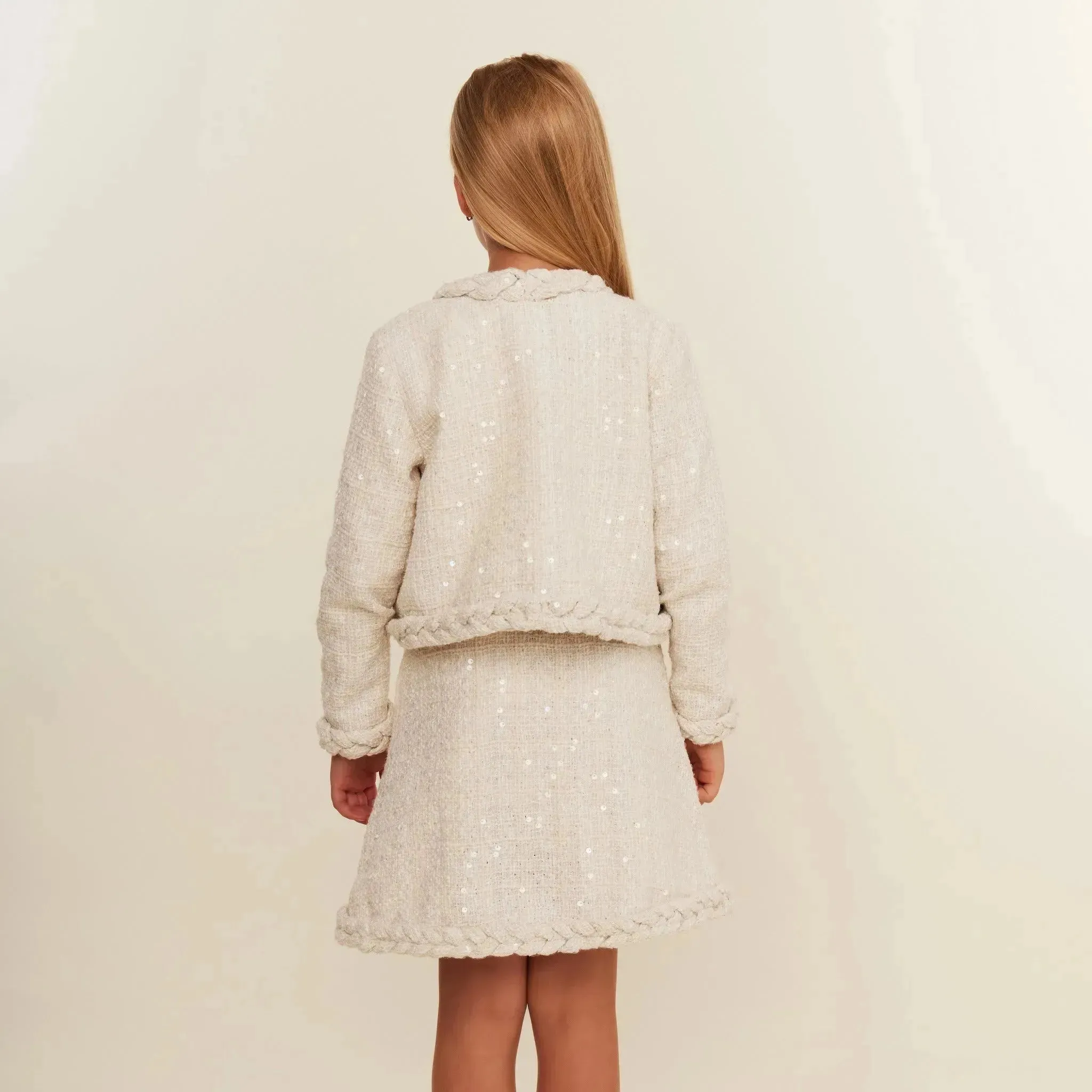 White Tweed Jacket with Plait Detail