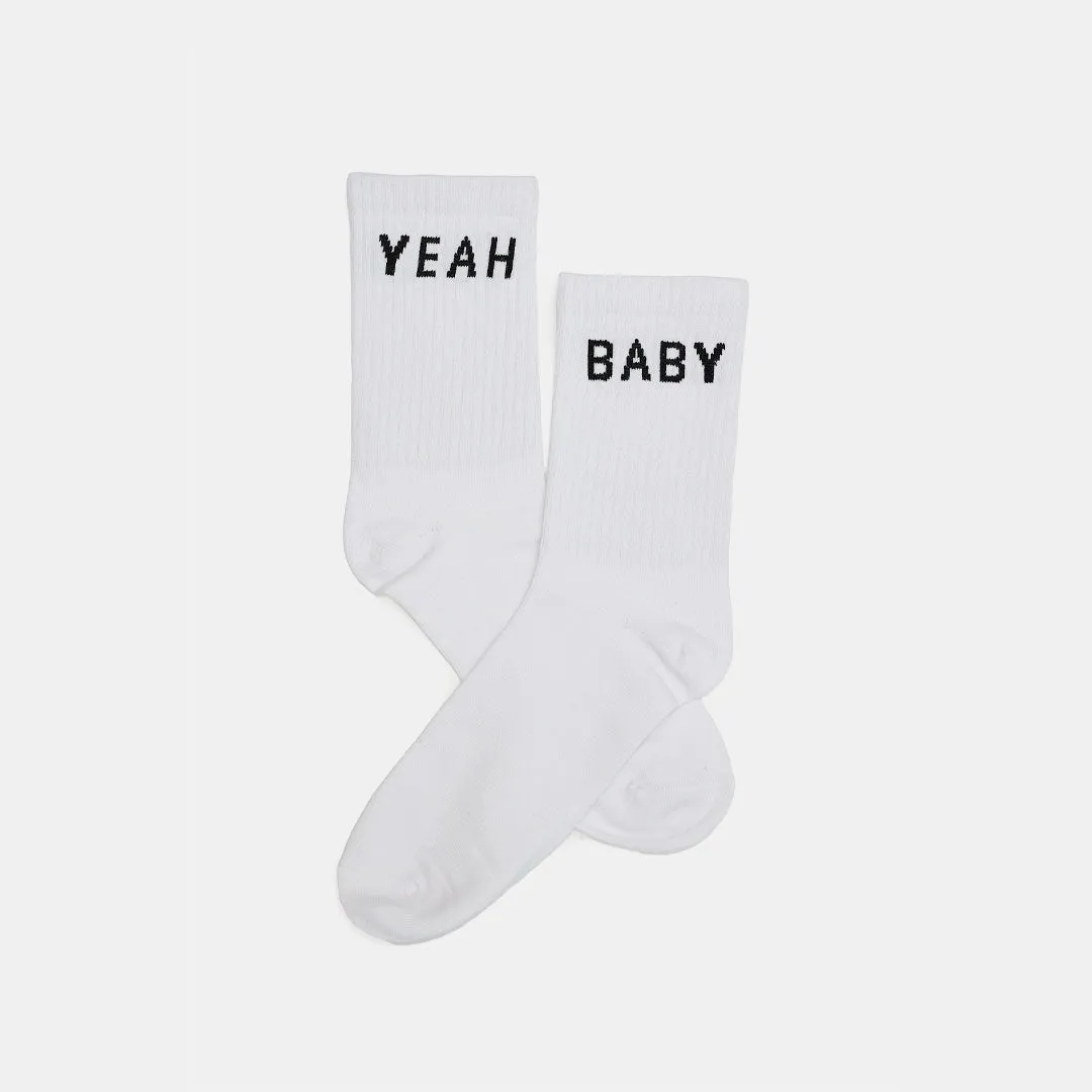 White Yeah Baby Socks