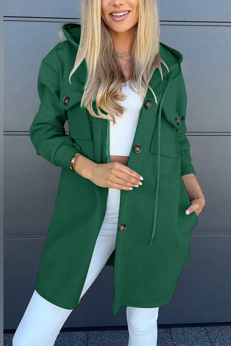 Winter Hooded Long Sleeve Twill Jacket with pockets women