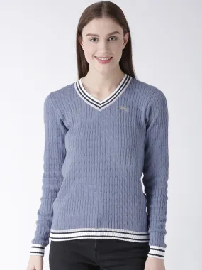 Women Cotton Casual Long Sleeve  Blue Winter Sweaters