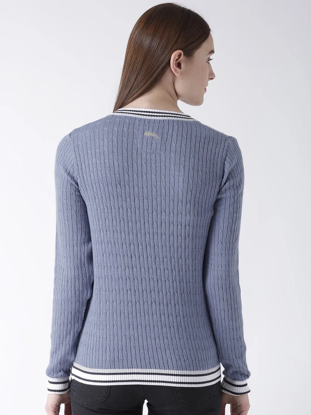 Women Cotton Casual Long Sleeve  Blue Winter Sweaters