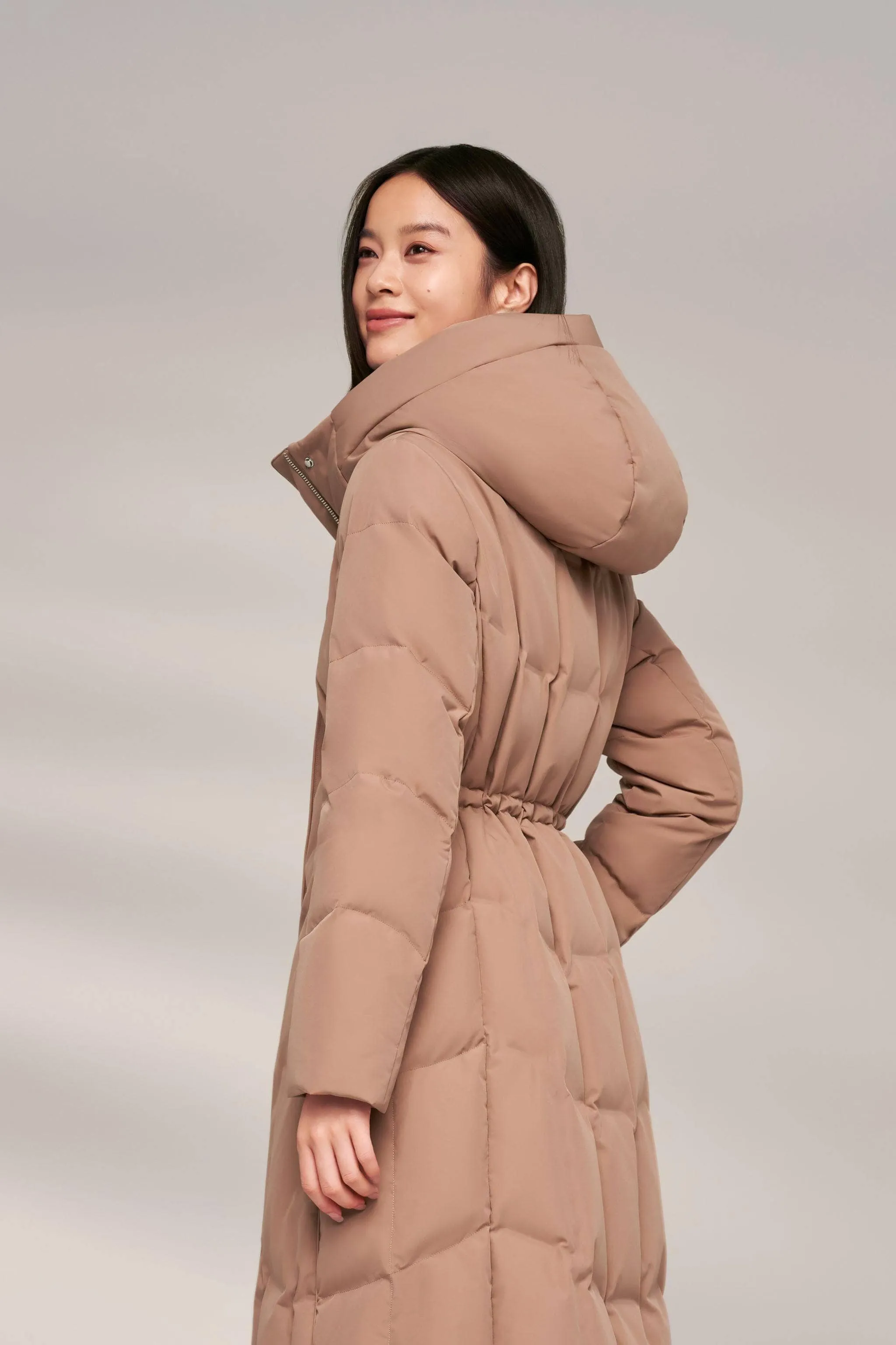 Women’s Long Goose Down Coat With Elasticated Waist