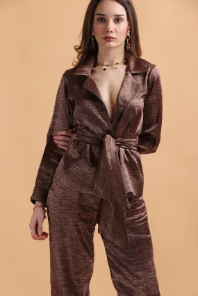 Women's Satin Brown with Belt Blazer