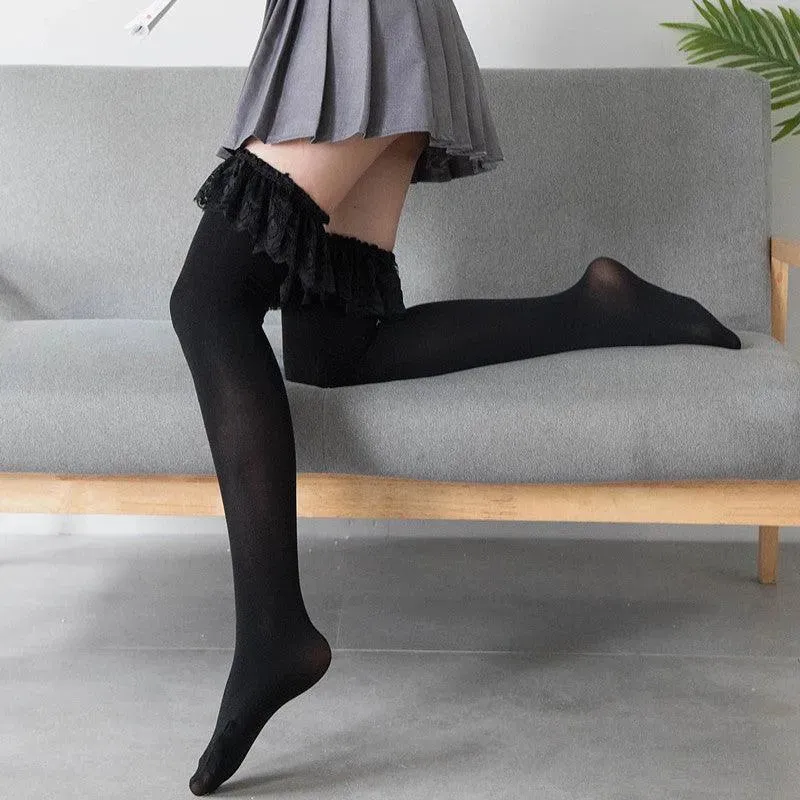 Women's Velvet Frilly Stockings | Kawaii Outfits | Kawaii Socks