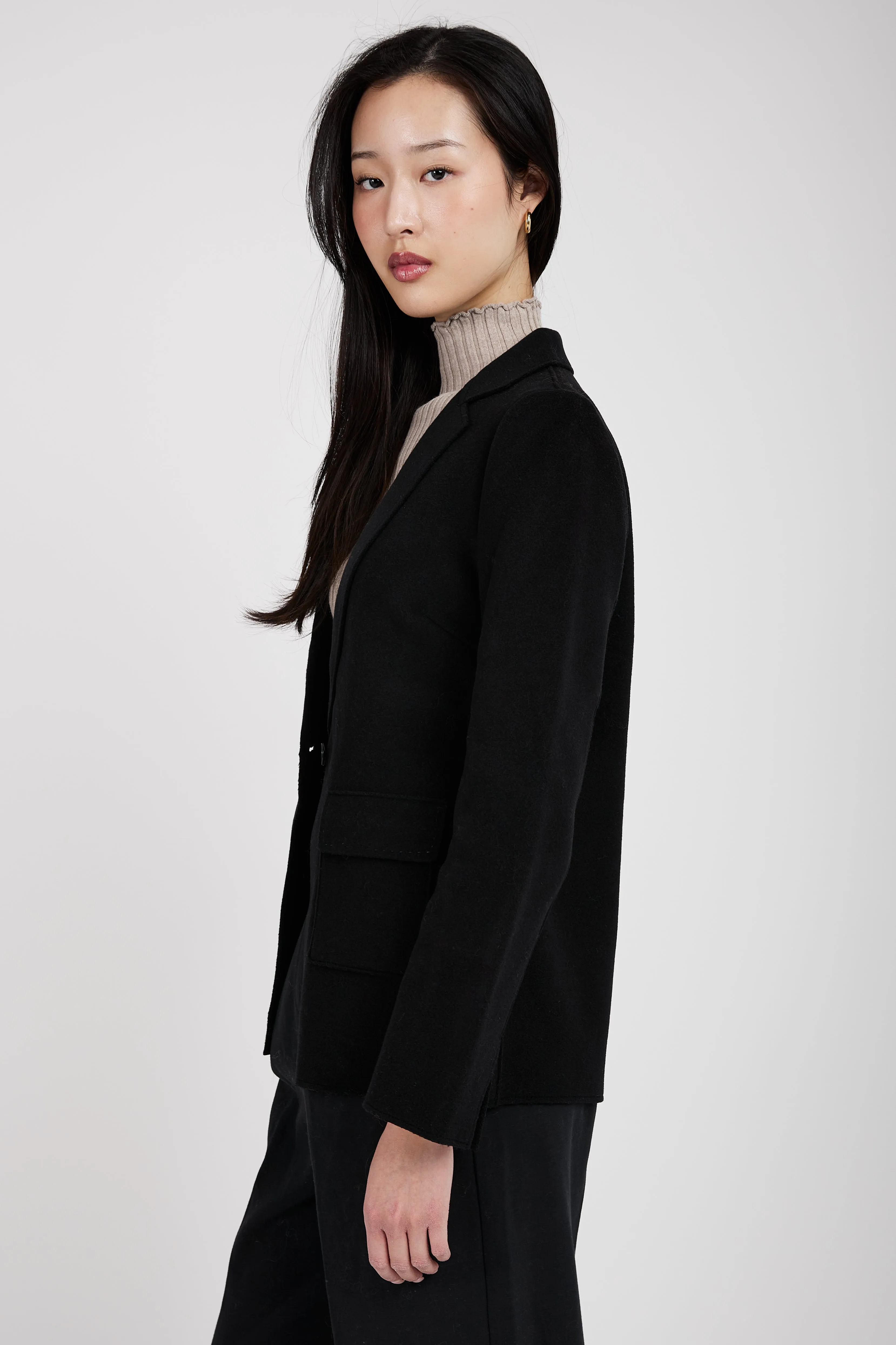 Wool Blazer Jacket in Black