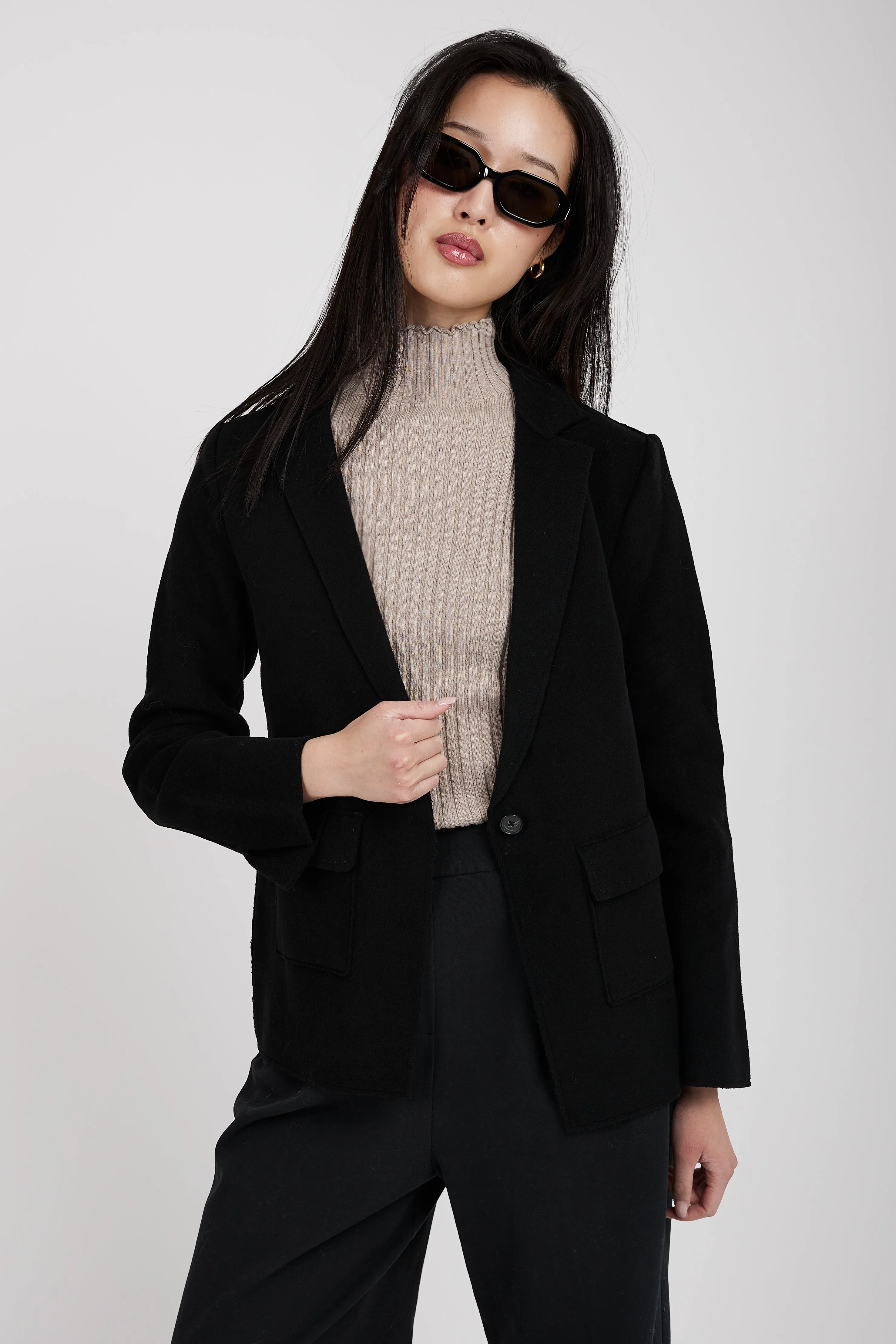 Wool Blazer Jacket in Black