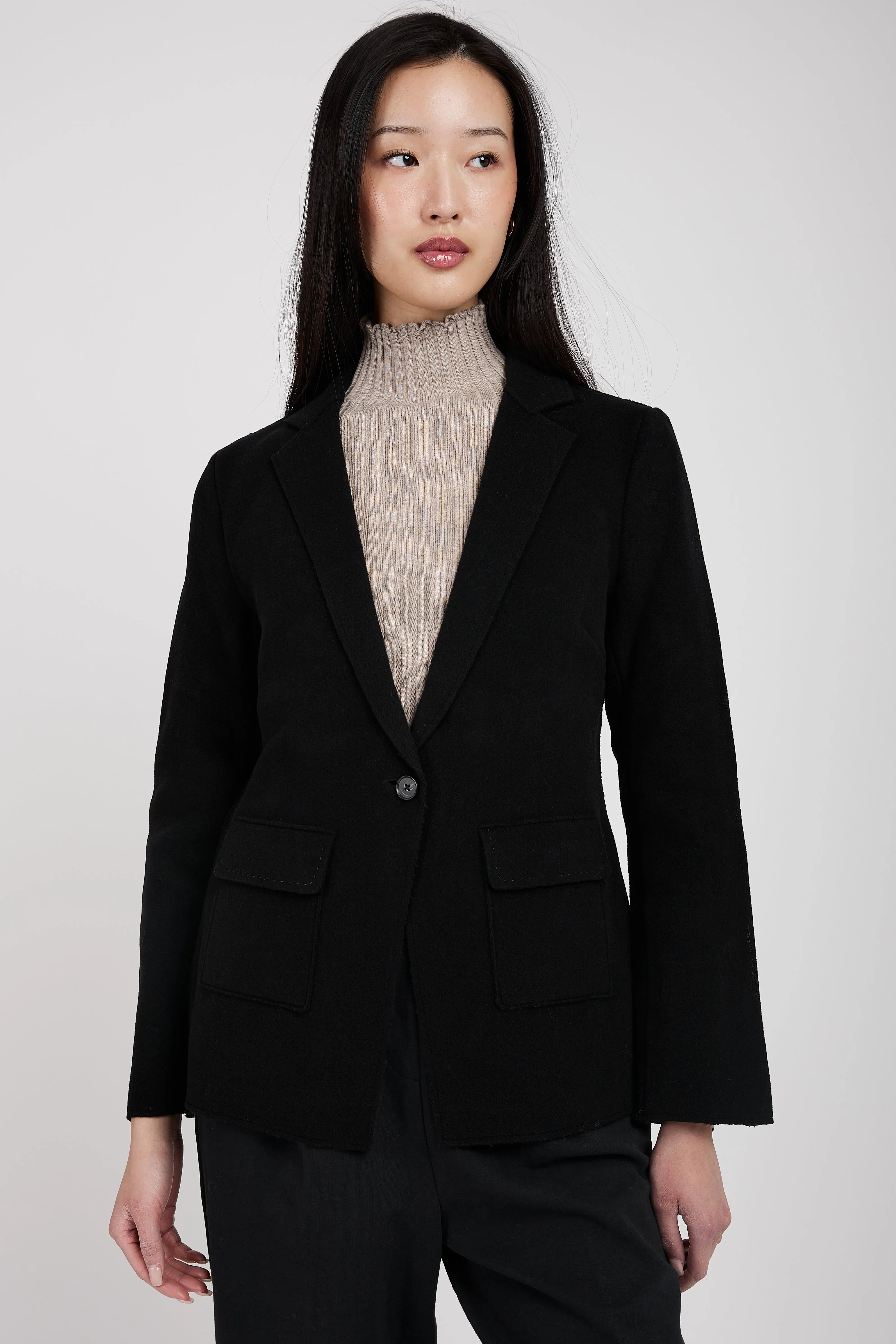 Wool Blazer Jacket in Black