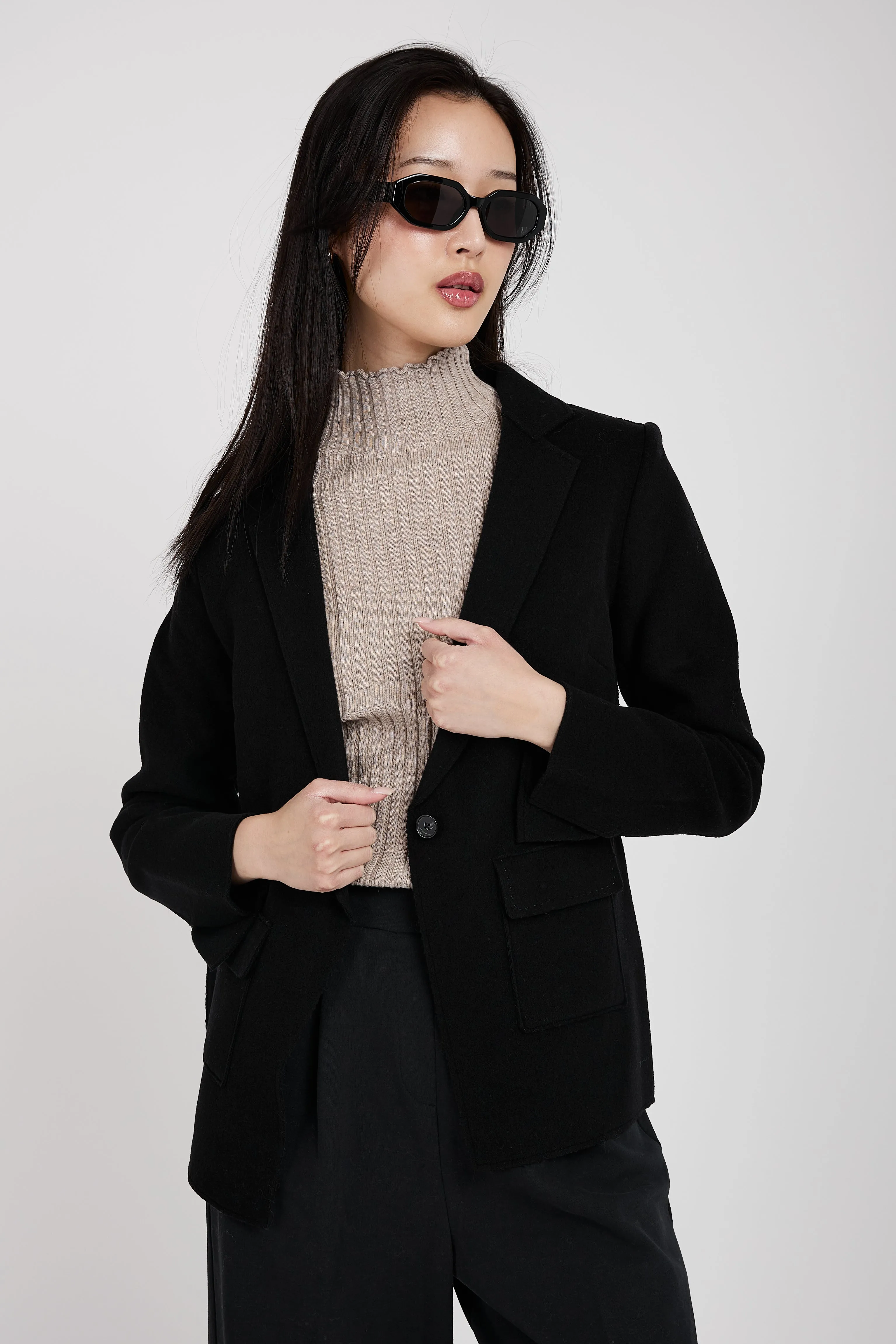 Wool Blazer Jacket in Black