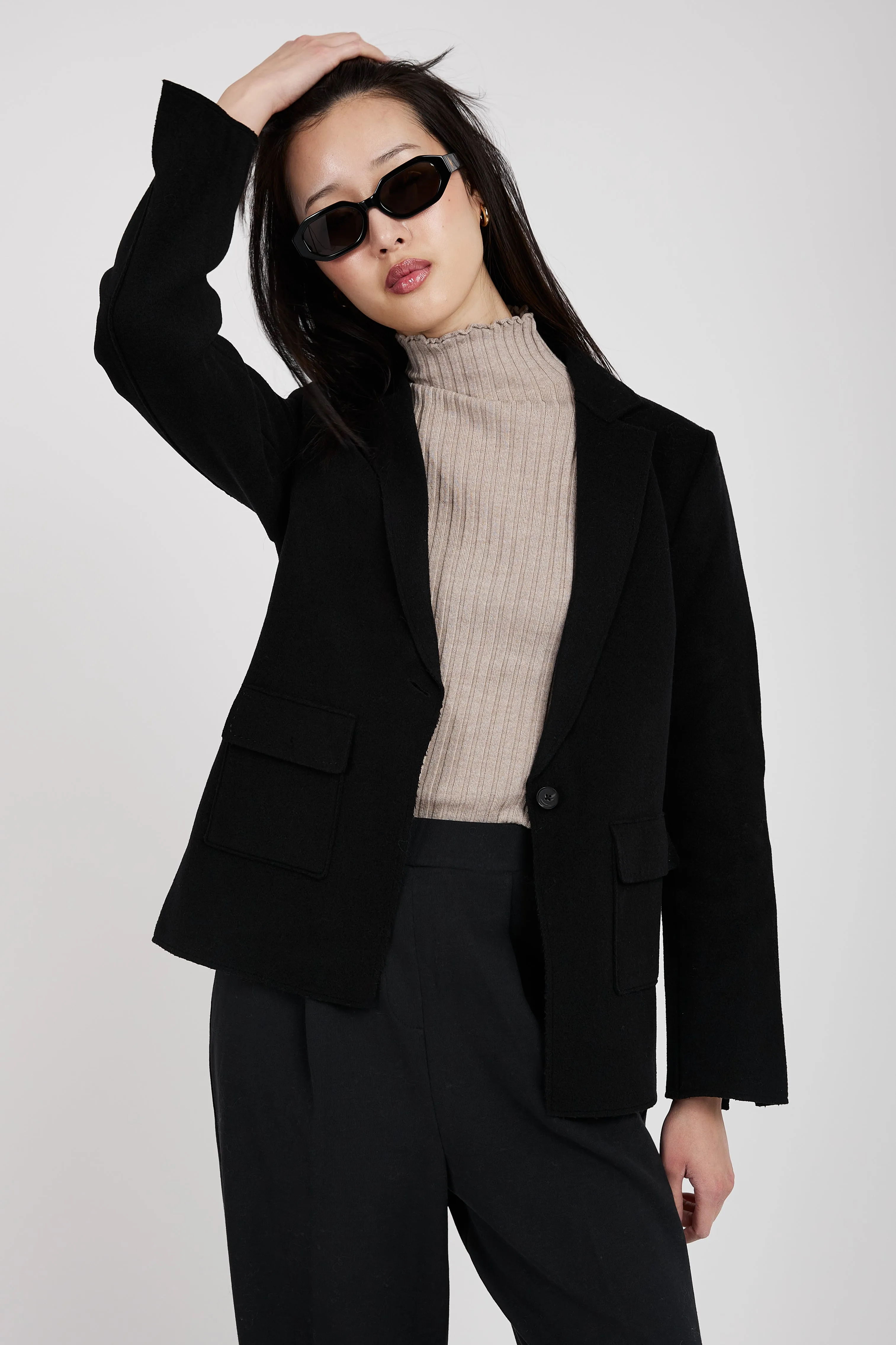 Wool Blazer Jacket in Black