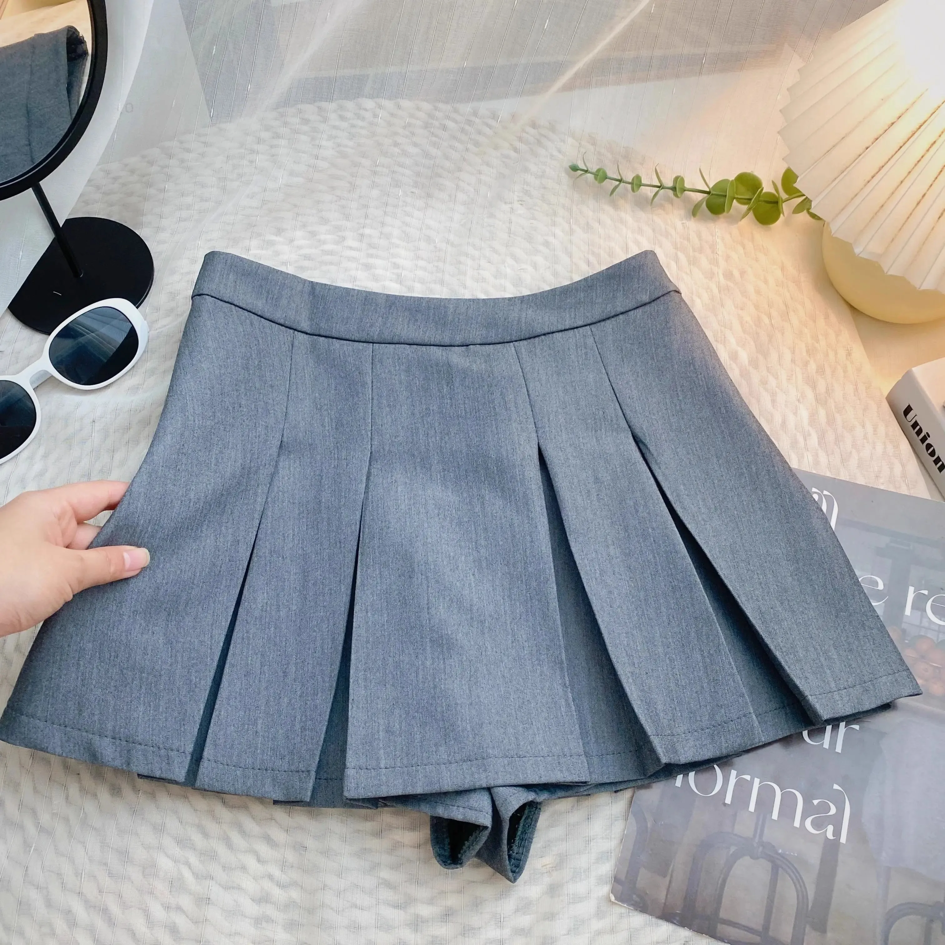 YESMYTOOL  -   Wide Pleated Mini Skirt Women Vintage Preppy Style Sexy High Waist A-line Gyaru Tennis Skirt with Shorts Summer School